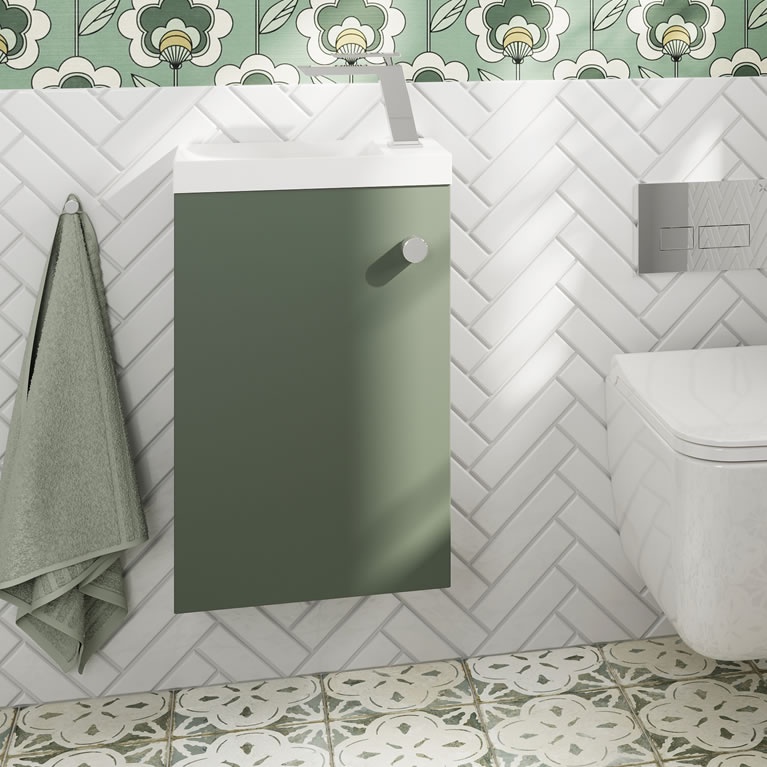 Crosswater Alo 400 Sage Green Wall-Hung Unit | Sanctuary Bathrooms